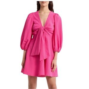 Ted Baker Jozelyn Pink Seersucker Tie Front Mini Dress Size 4 New